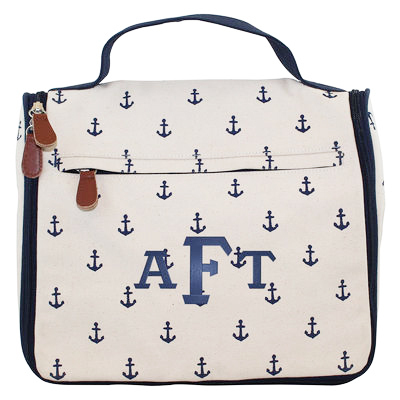 Personalized Navy Anchors Hanging Travel Kit